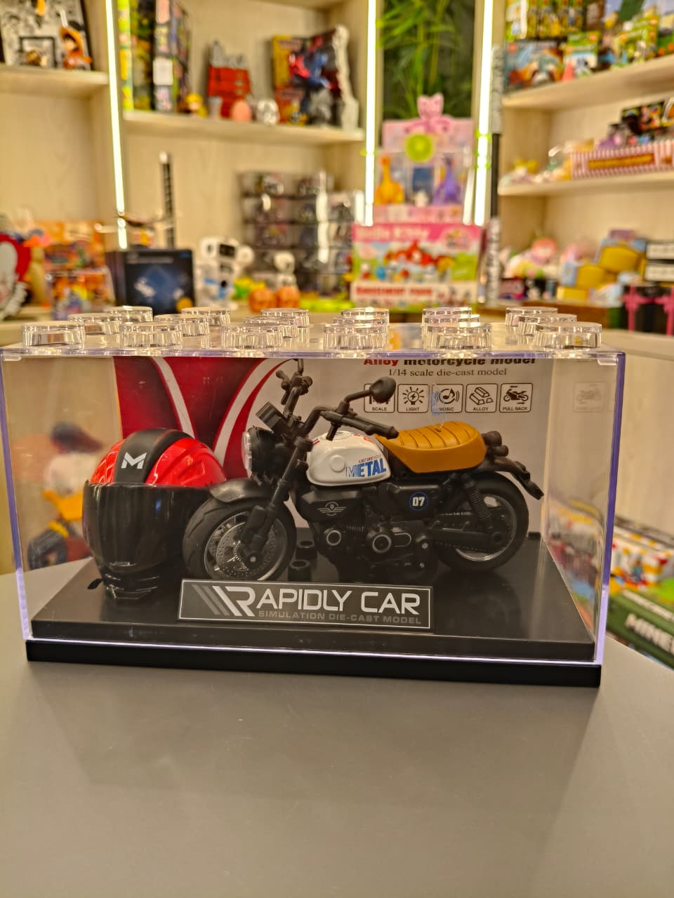 Die-Cast White Scrambler Bike with Display Case
