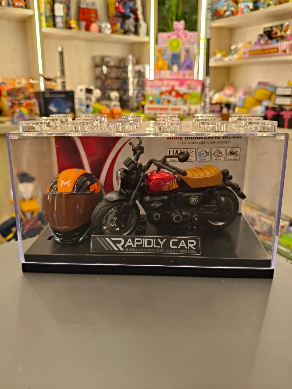 Die-Cast Red Scrambler Bike with Display Case