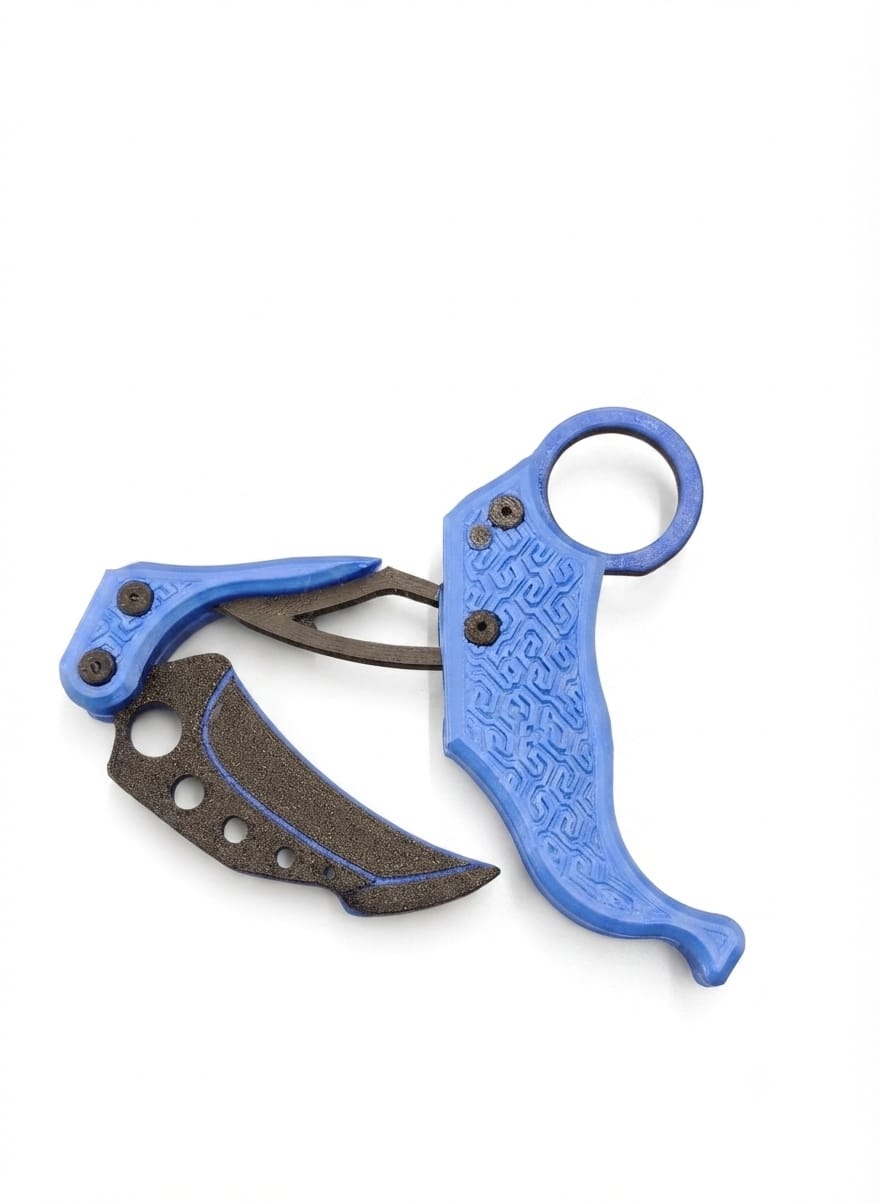 Blue Mechanical Kinematic Karambit