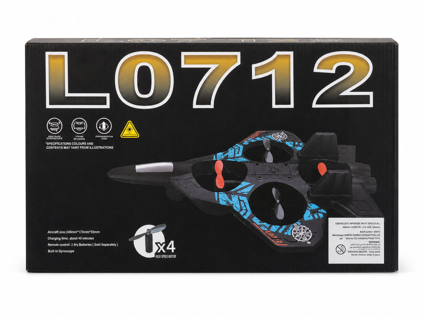 L0712 aircraft drone retail box on white background