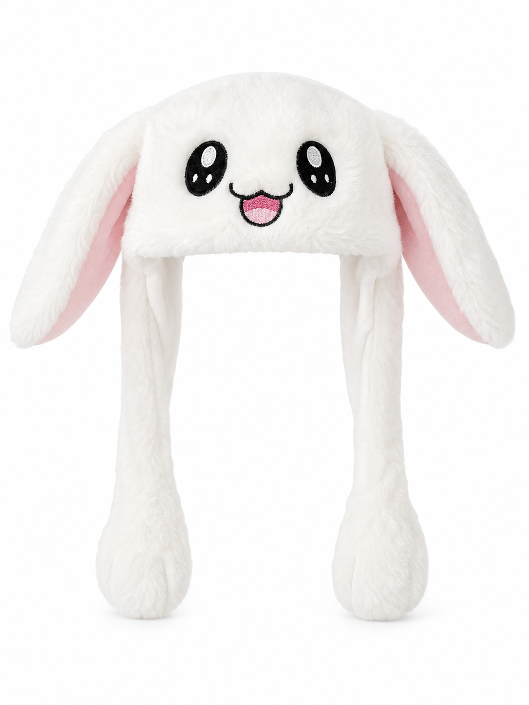 White bunny plush hat on white background